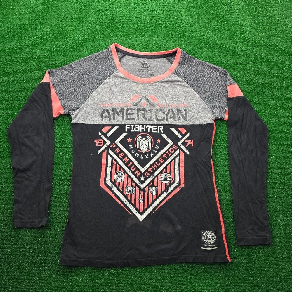 American Fighter Shirt Womens Large Black Gray Long Sleeve North Dakota Athletic
